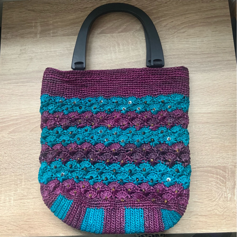 Andrea Stuart New York Woven Handle Tote Statement Bag with Zipper Bright Color